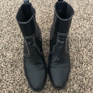 White stitched western bootie
